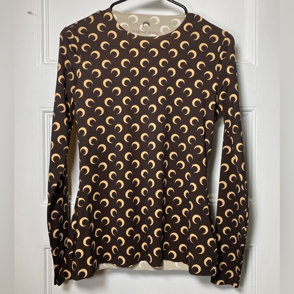 Marine Serre Brown and Cream Long Sleeve Top - Picture 3 of 11
